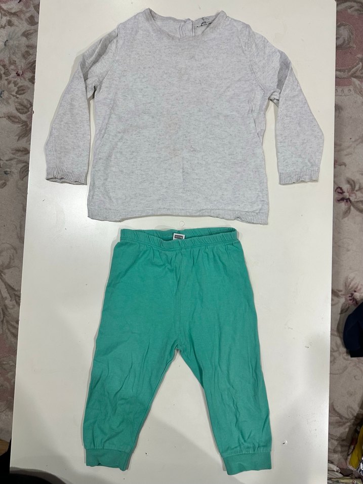 Çocuk Gri Sweatshirt ve Yeşil Eşofman Altı - Görsel 2