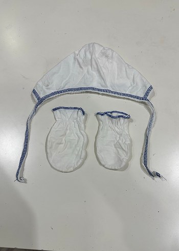 Beyaz Bebek Hastane Şapkası ve Eldiven Seti - Görsel 2