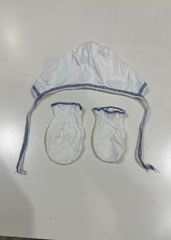 Beyaz Bebek Hastane Şapkası ve Eldiven Seti - Görsel 3