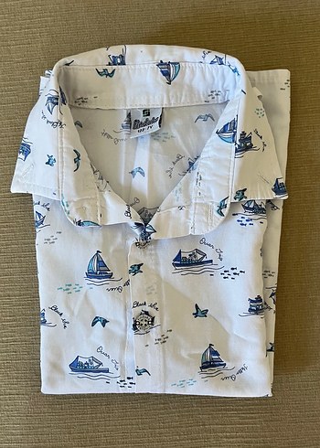 Beyaz Desenli Erkek Çocuk Kısa Kollu Gömlek - Görsel 4