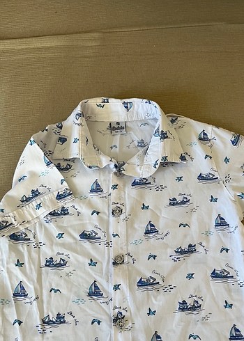 Beyaz Desenli Erkek Çocuk Kısa Kollu Gömlek - Görsel 2
