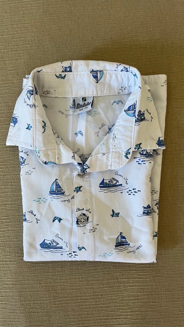 Beyaz Desenli Erkek Çocuk Kısa Kollu Gömlek - Görsel 4