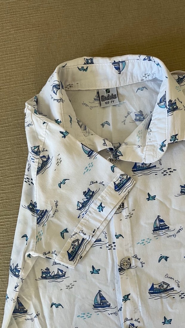 Beyaz Desenli Erkek Çocuk Kısa Kollu Gömlek - Görsel 3