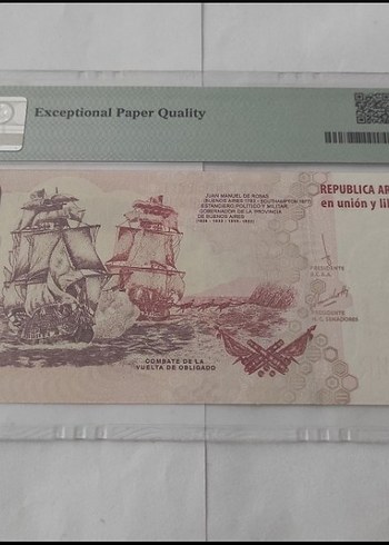 Arjantin 20 Peso PMG 66 EPQ Sertifikalı ÇİL kondisyon
