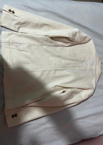 Çocuk Bej Keten Düğmeli Blazer Ceket