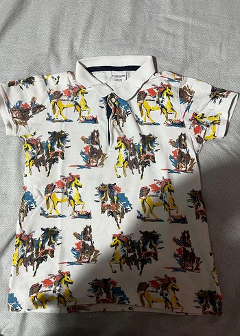 10 Yaş Beden çeşitli Renk Baskılı Çok Renkli Erkek Çocuk Polo Tişört