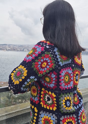 Renkli Örgü Bohem Kadın Motif Hırka - Görsel 3