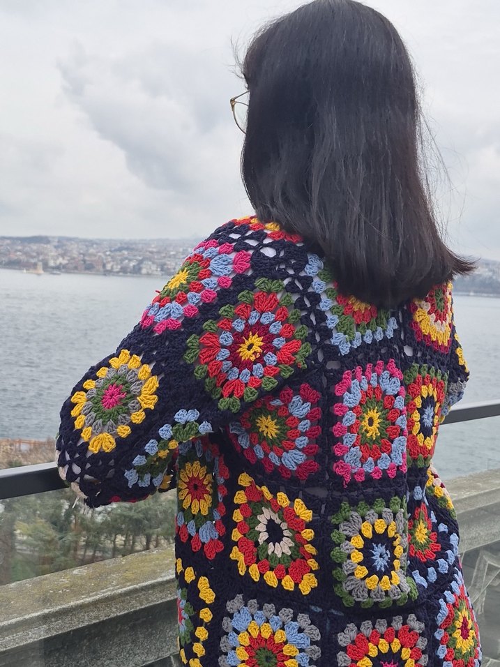 Renkli Örgü Bohem Kadın Motif Hırka - Görsel 3