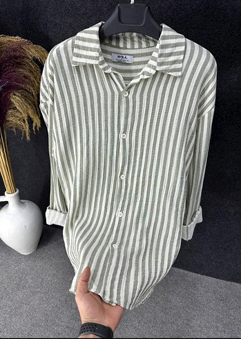 l/xl Beden çeşitli Renk Düğmeli Çizgili Keten Gömlek