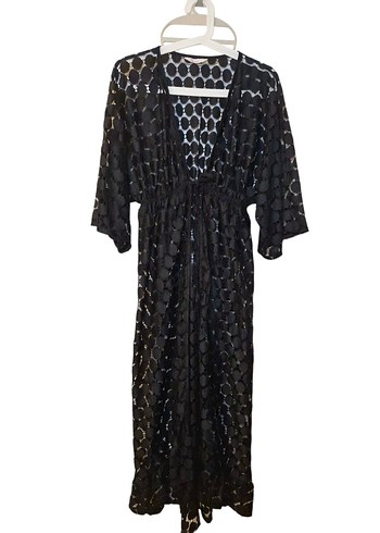 Uzun Siyah Dantel Plaj Elbisesi - Görsel 2