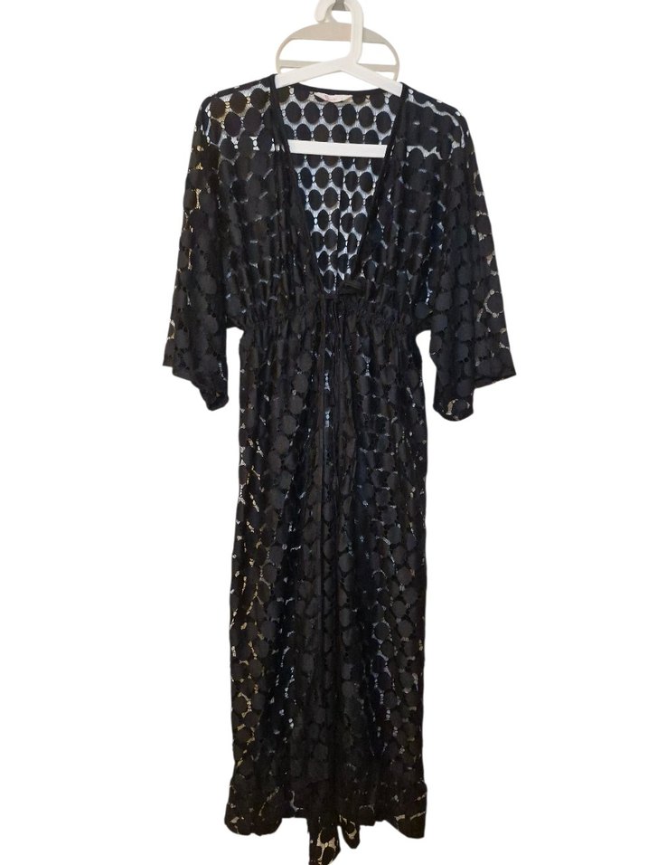 Uzun Siyah Dantel Plaj Elbisesi - Görsel 2