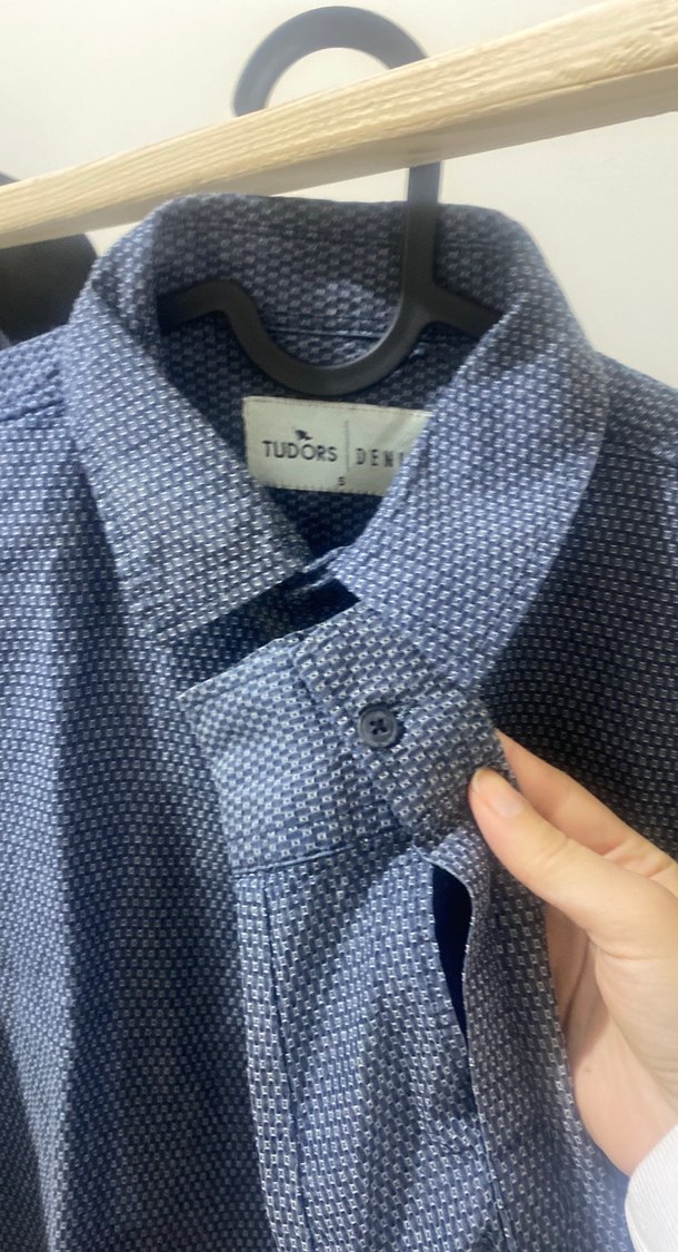 Düğmeli Uzun Kollu Mavi Erkek Gömlek - Görsel 2