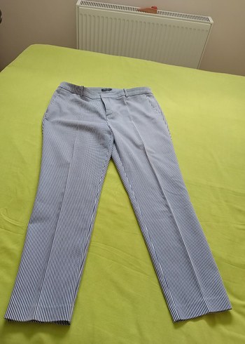 Lacivert Çizgili Kadın Kumaş Pantolon