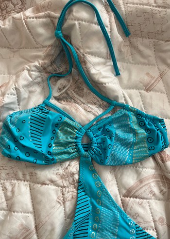 38 Beden Bohem Renkli Straplez Turkuaz Monokini