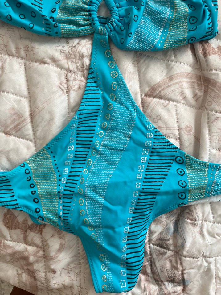 Bohem Renkli Straplez Turkuaz Monokini - Görsel 3