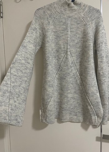 Gri Yüksek Yakalı Kadın Triko Kazak - Görsel 4