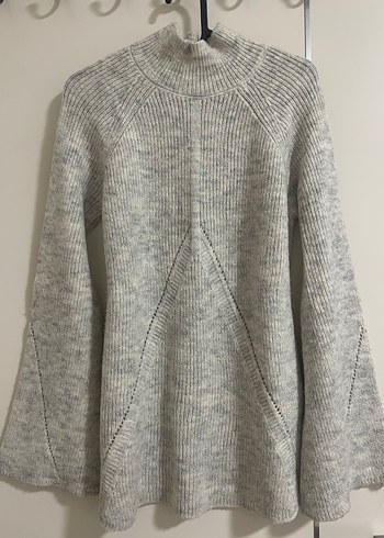 Gri Yüksek Yakalı Kadın Triko Kazak - Görsel 2