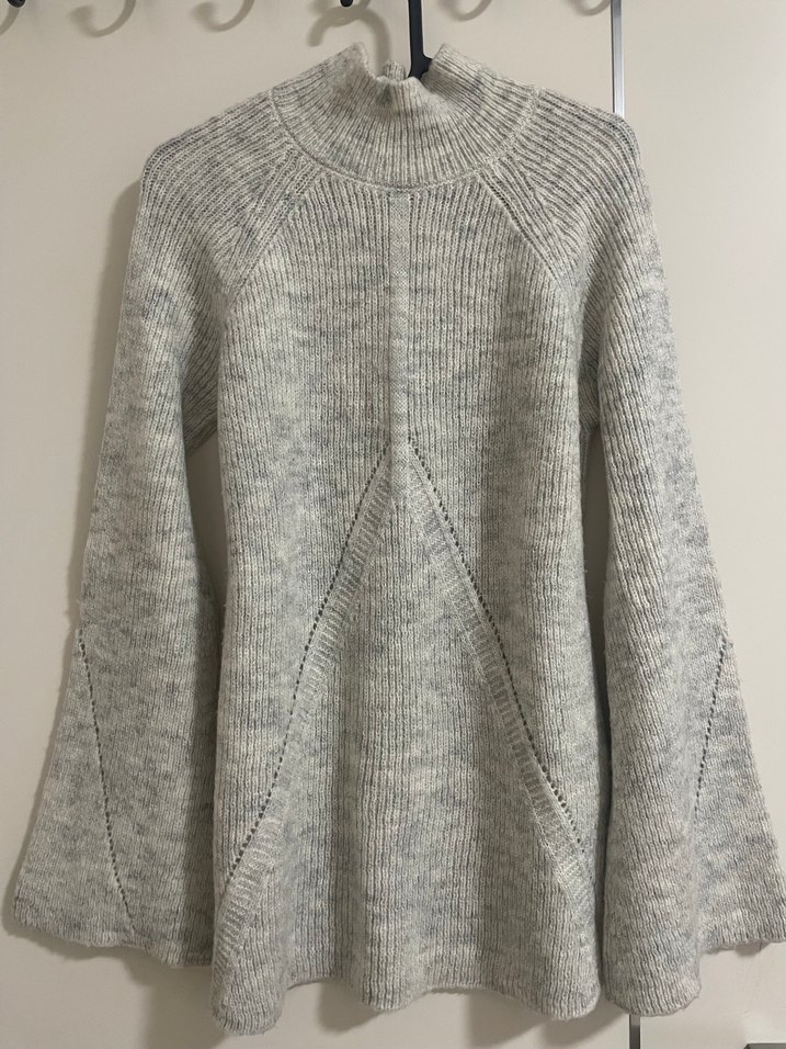 Gri Yüksek Yakalı Kadın Triko Kazak - Görsel 2