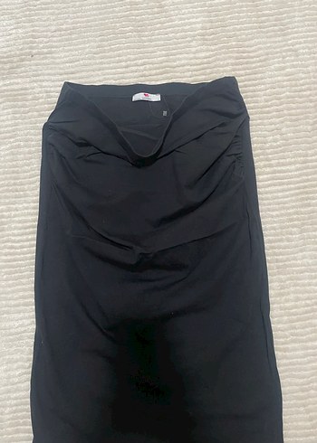 Drapeli Siyah Midi Hamile Eteği - Görsel 4