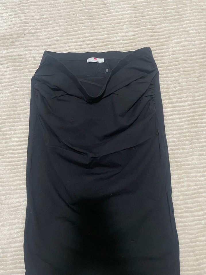 Drapeli Siyah Midi Hamile Eteği - Görsel 4