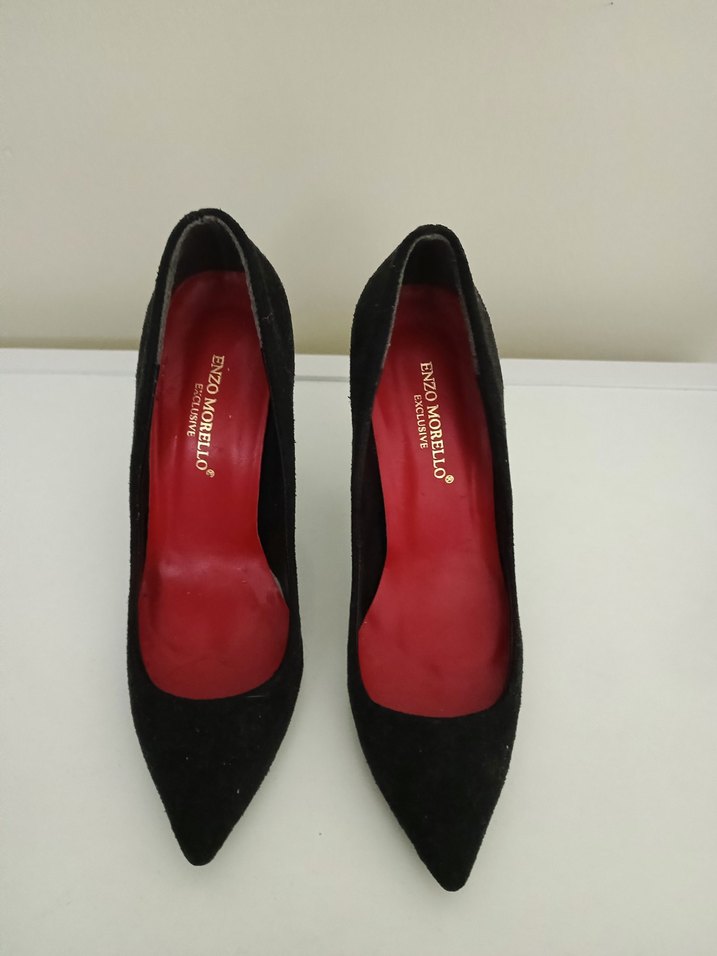 Siyah Süet Stiletto Topuklu Kadın Ayakkabı - Görsel 2