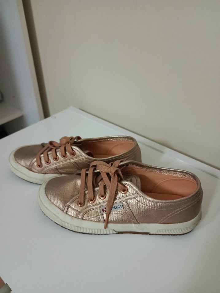 Bej Parlak Platform Topuklu Kadın Spor Ayakkabı - Görsel 2