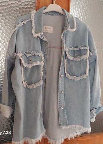 Diğer Bohem Tarzı Düğmeli Mavi Denim Ceket