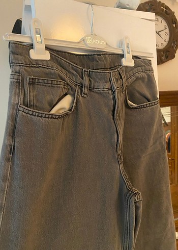 Gri Bol Kesim Midi Denim Kadın Pantolon