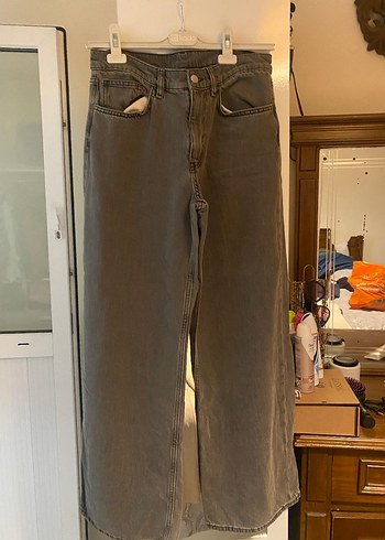 Diğer Gri Bol Kesim Midi Denim Kadın Pantolon