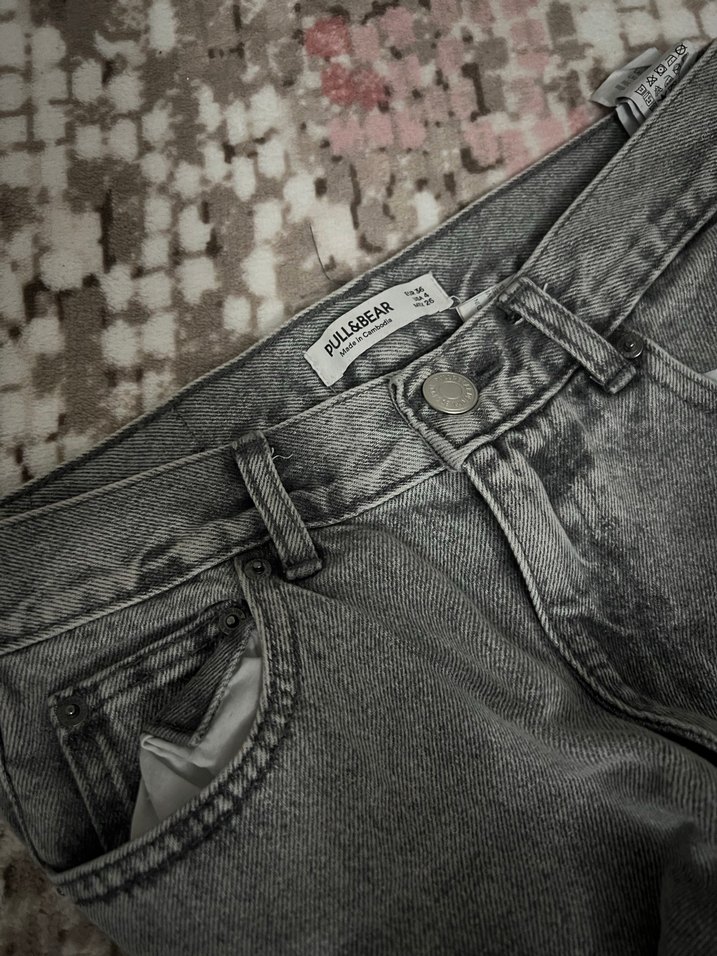 Gri Bağcıklı Regular Fit Kadın Kot Pantolon - Görsel 3