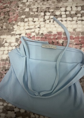 Mavi Halter Yaka İnce Askılı Mini Atlet - Görsel 2