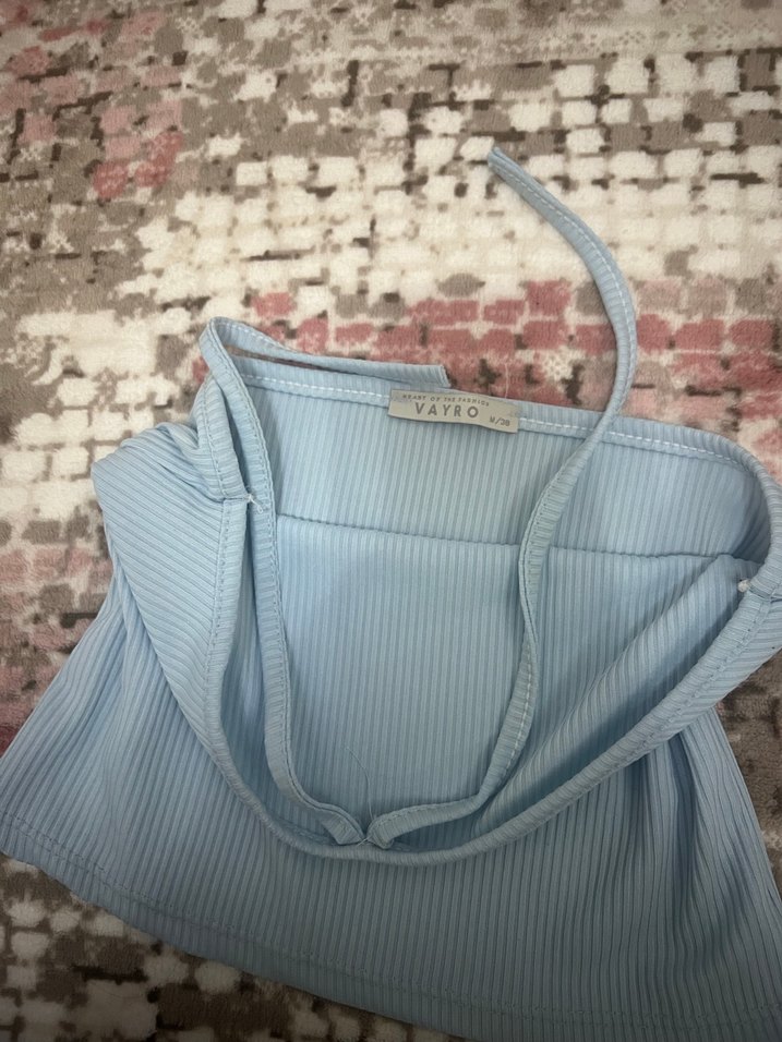 Mavi Halter Yaka İnce Askılı Mini Atlet - Görsel 2