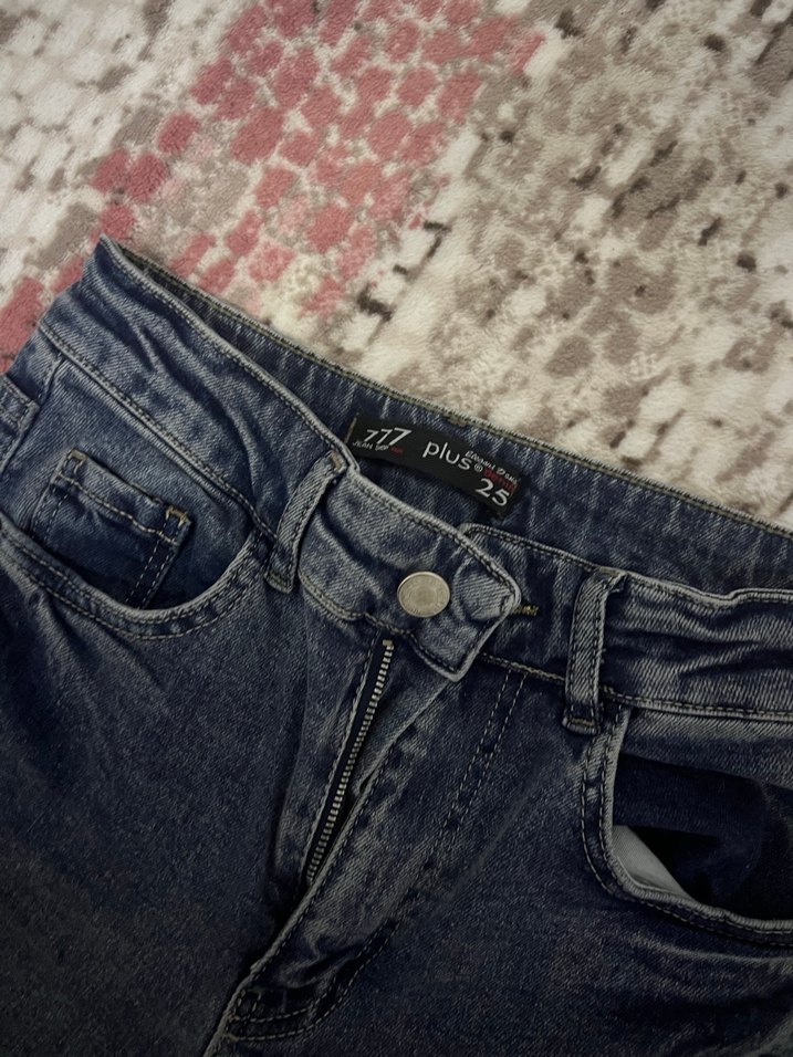 Gri Batik Desenli Midi Boy Kadın Kot Pantolon - Görsel 3