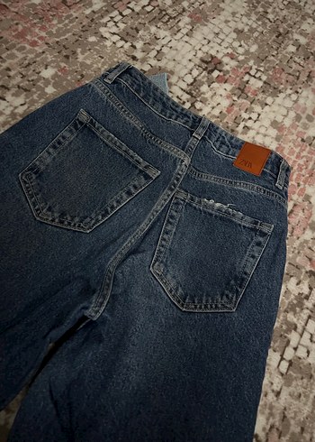 Kadın Lacivert Denim Salaş Midi Kot Pantolon - Görsel 7