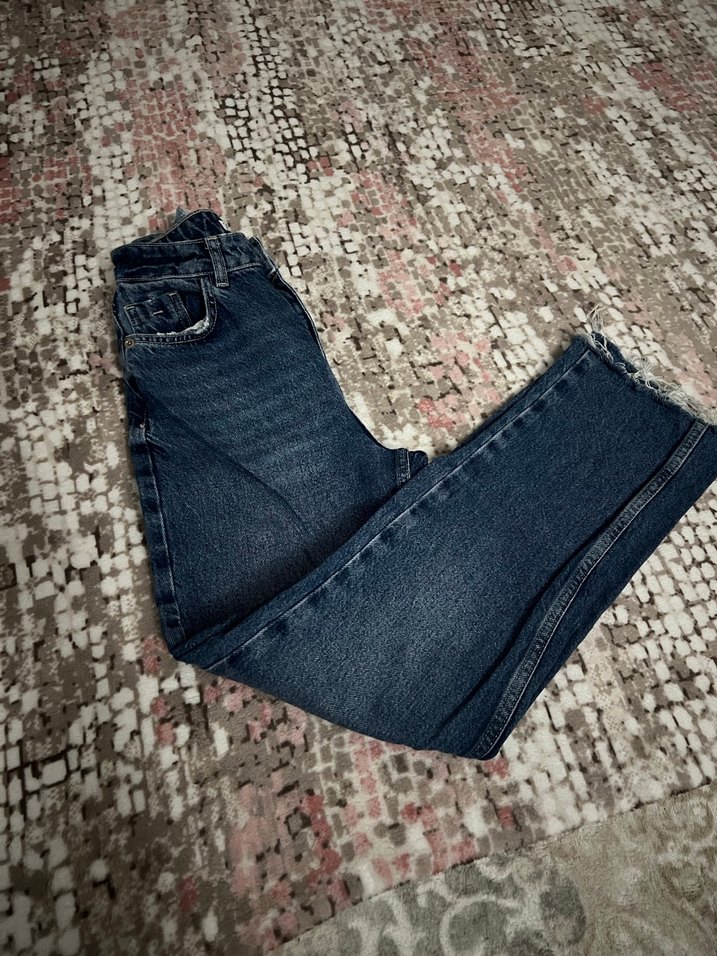 Kadın Lacivert Denim Salaş Midi Kot Pantolon - Görsel 2