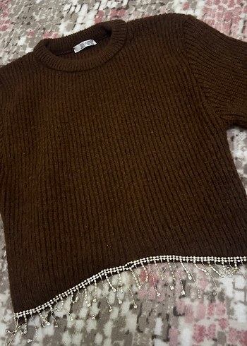 Kadın Kahverengi Örgü Kazak - Görsel 3