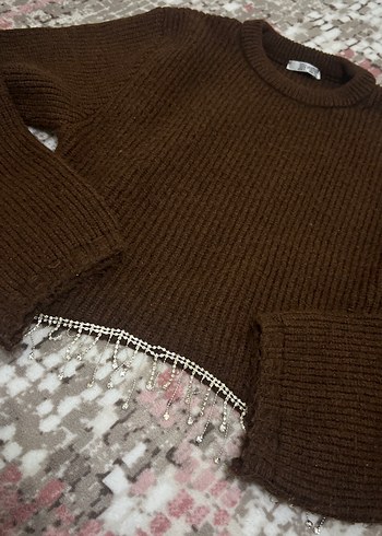 Kadın Kahverengi Örgü Kazak - Görsel 2