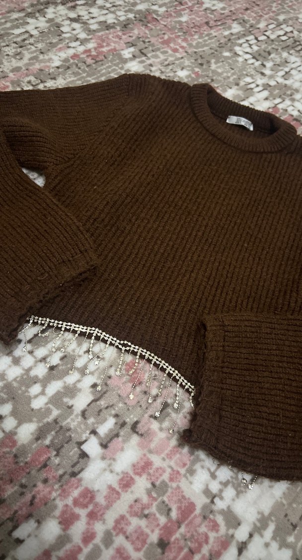 Kadın Kahverengi Örgü Kazak - Görsel 2