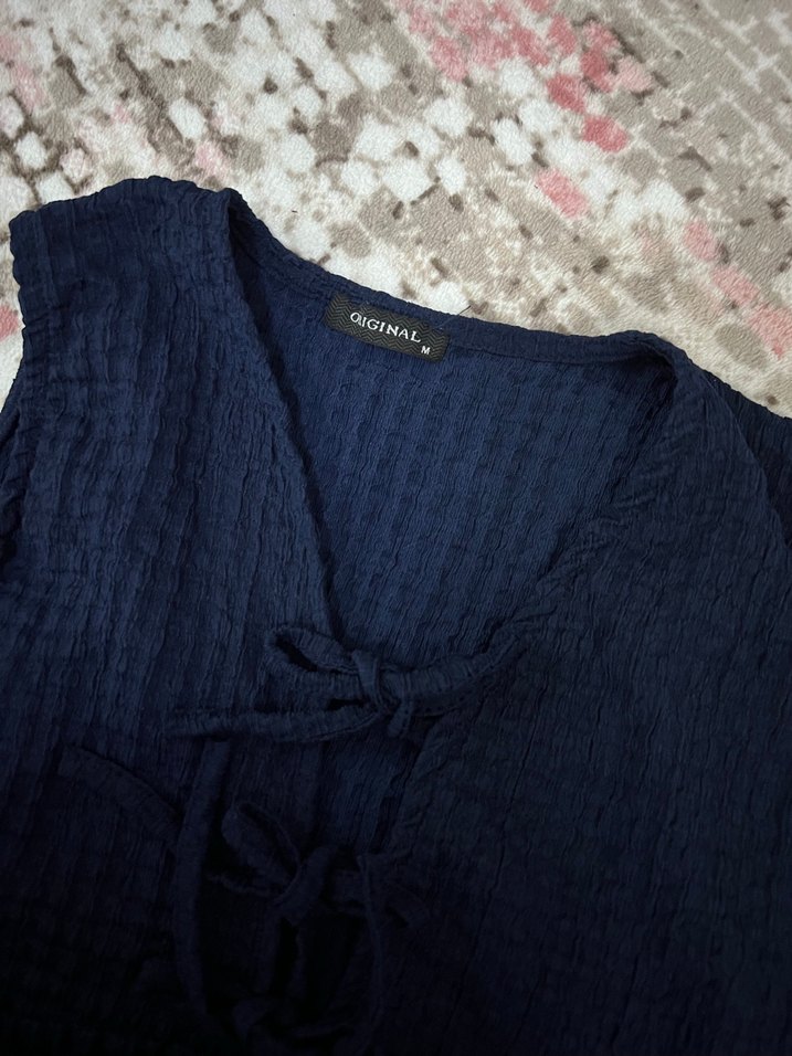 Lacivert Keten Mini Bohem Yelek - Görsel 2