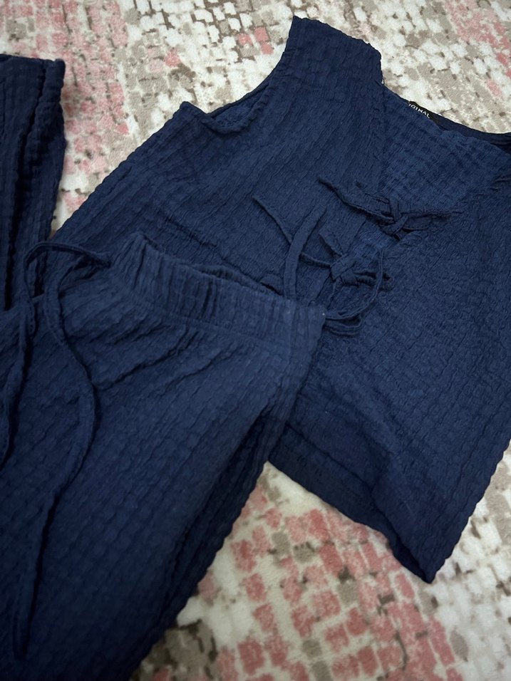 Lacivert Keten Mini Bohem Yelek - Görsel 4