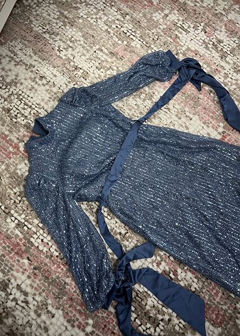 Lacivert Drapeli Uzun Abiye Elbise - Görsel 2