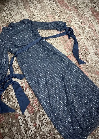 Lacivert Drapeli Uzun Abiye Elbise - Görsel 3