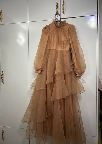 Bej Vintage Bohem Uzun Abiye Elbise - Görsel 3