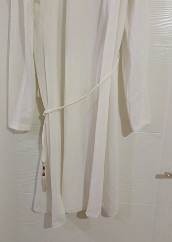 Nakışlı Beyaz Bohem Kadın Uzun Kollu Uzun Elbise - Görsel 2