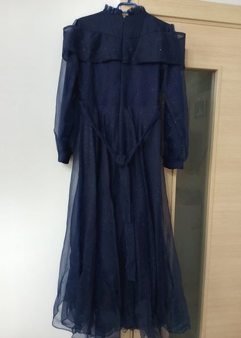 Lacivert Drapeli Uzun Elbise - Görsel 3