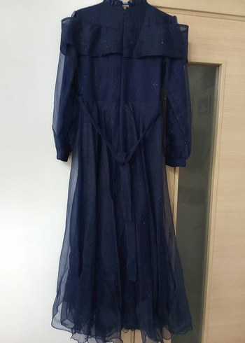 Lacivert Drapeli Uzun Elbise - Görsel 4