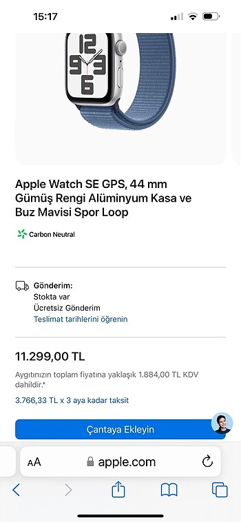 Apple Watch SE 44mm Silver - Görsel 6