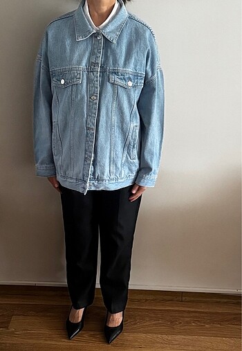 Buz mavisi jeans ceket