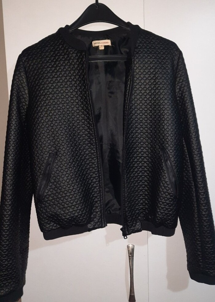 Siyah Deri Bomber Ceket  - Görsel 3