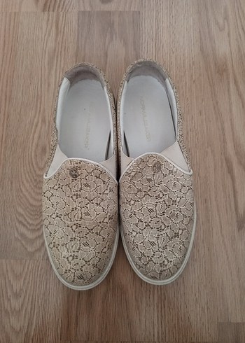 Bej Dantel Detaylı Kadın babet ayakkabı - Görsel 2